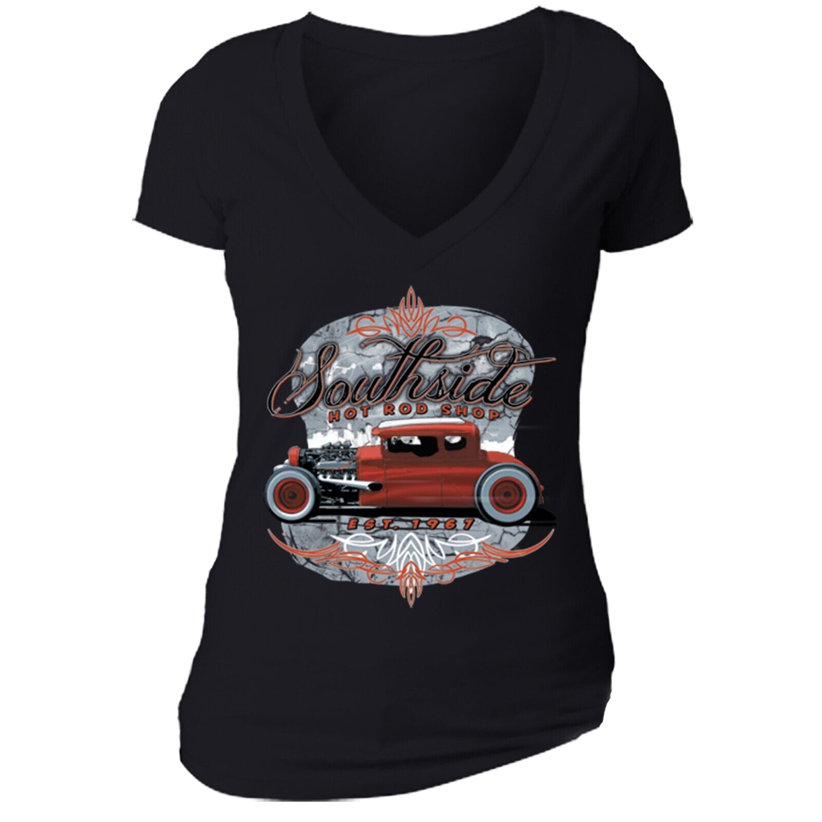 XtraFly Apparel Women's South Side Hot Rod Shop T-shirt Classic Car Garage  Engine Motorcycle Motor Tee