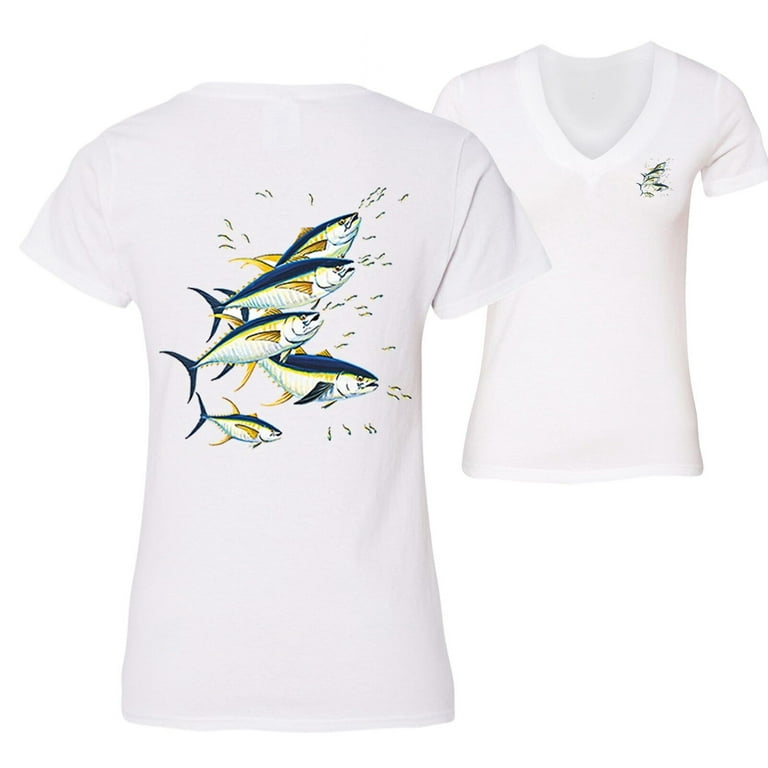 XtraFly Apparel Womens 5 Tuna Fishing Saltwater Fish Girl Trophy Reel Gift  Sport V-Neck T-Shirt 