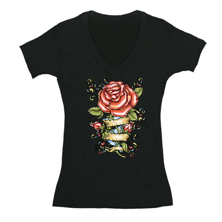 Beautiful Moon Rose Drawing Tattoo Art Graphic Design Women' T-Shirt 