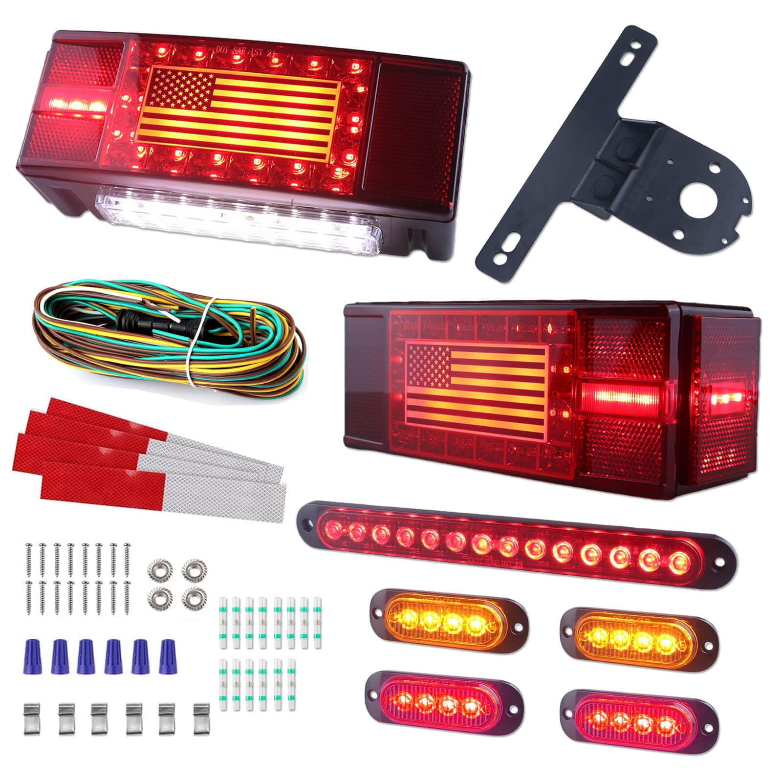 XtraGlow Submersible LED Trailer Light Kit Rectangle H2FSDAmerican Flag ...