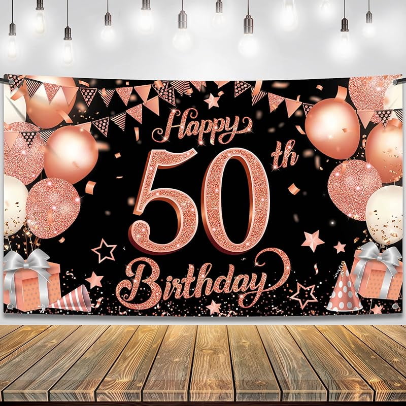 Happy 50th Birthday Yard Banner, 1,8 X 1,1 M - Große Geburtstagsdekoration Aus Polyester Für Drinnen & Draußen