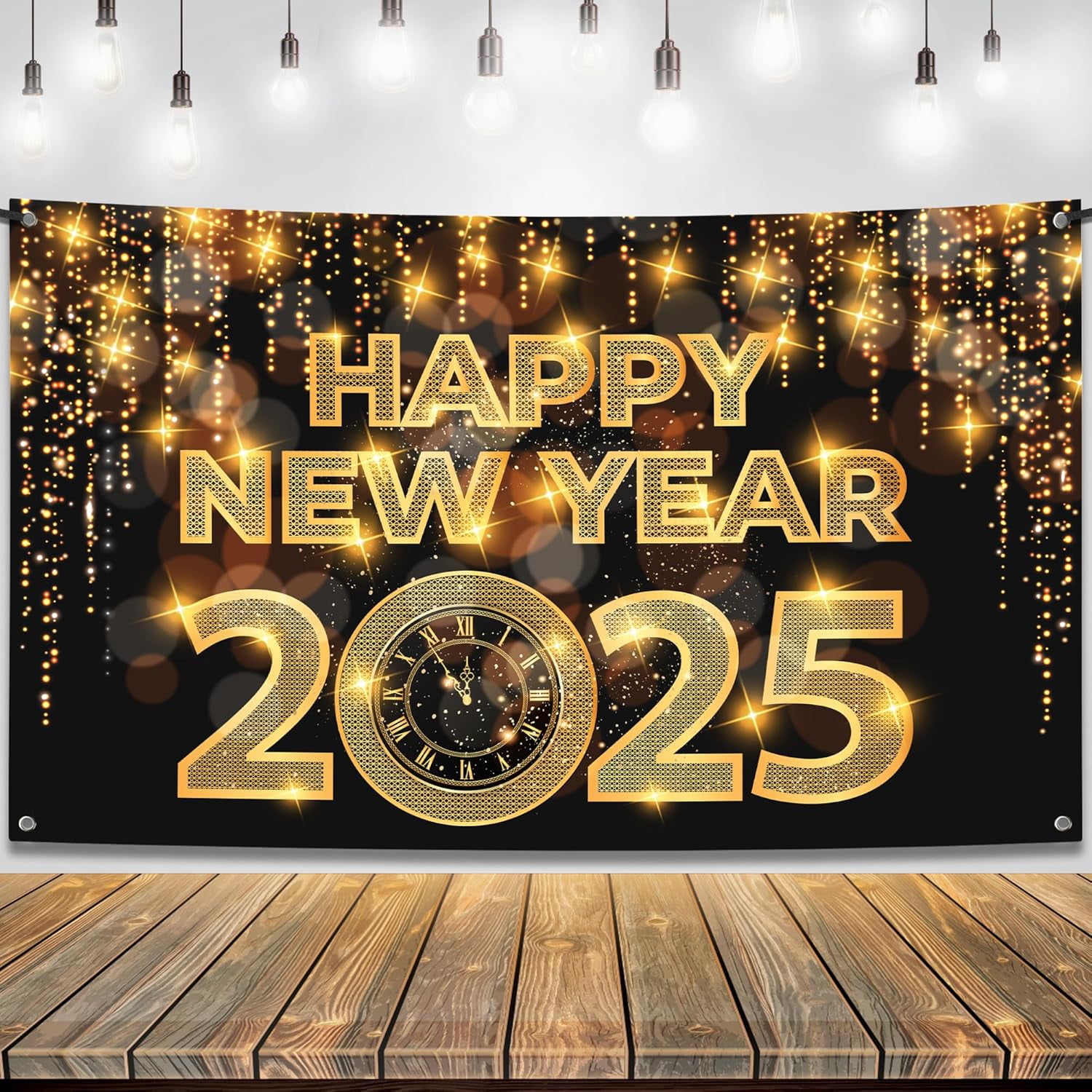 New Years Eve Photo Booth Props 2025 - 35 Piece Black & Gold Decorations Kit For NYE Party