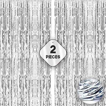 Xtralarge 6.4x8 Feet Silver Fringe Backdrop - Big 2 Piece Silver Streamer Backdrop | Silver Fringe Curtain For Happy New Year Decorations 2022 | Silver Foil Fringe Silver Backdrop Curtains f