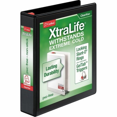 Xtralife Clearvue Non-Stick Locking Slant-D Ring Binder, 3 Rings, 1.5" Capacity, 11 X 8.5, Black | Bundle of 5 Each