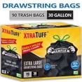 thumbnail image 1 of Xtratuff MegaFlex 30 Gallon Kitchen Drawstring Trash Bags – 90 Count, Black, Unscented, Heavy Duty with Leak & Tear Protection, 1 of 8