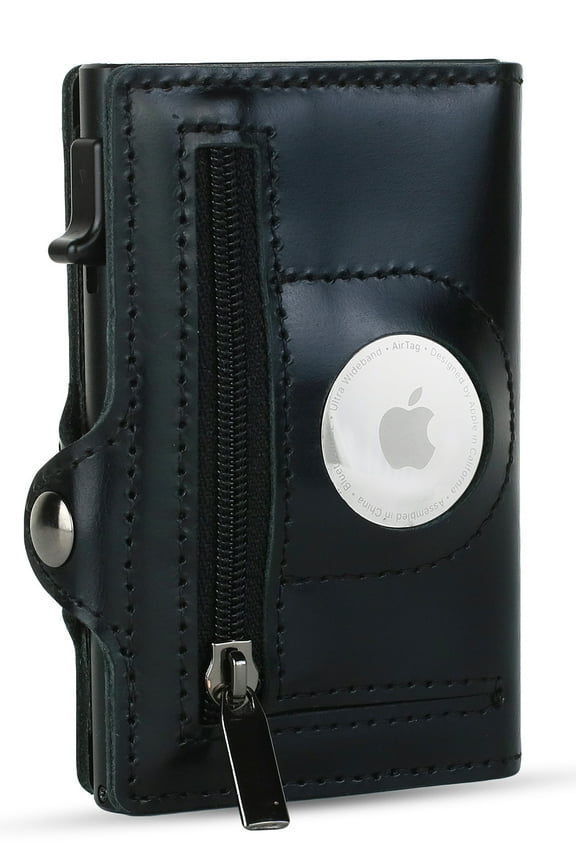 RFID Blocking Genuine Minimalist Leather Airtags Wallets for men With Zipper pocket with 10 Slot Credit Cards