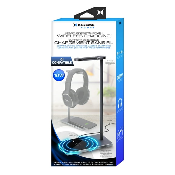 Xtreme 10W Headphone Stand With Wireless Charging, Universal Qi Enabled Phone Compatibility