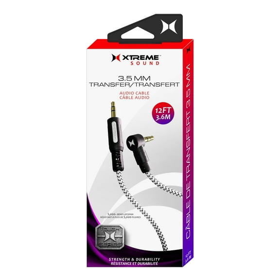 Xtreme 12ft 3.5mm Transfer Audio Cable, Connects To Many Devices, Durable/Bendable