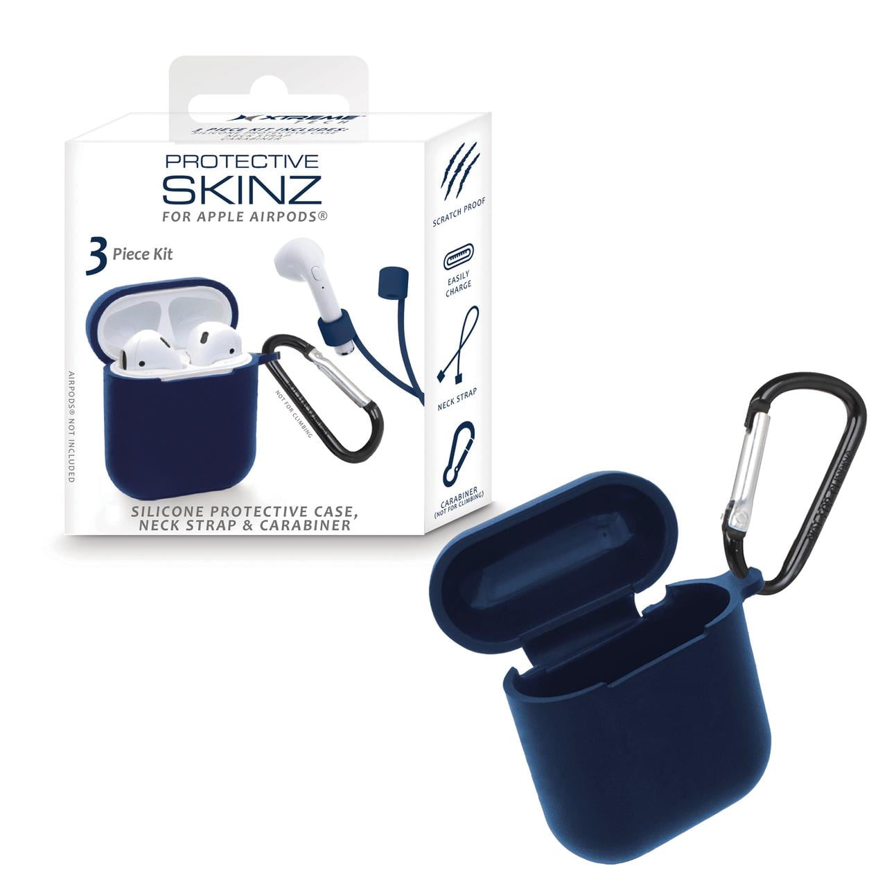 Xtreme 3-Piece Navy Soft Protective Silicon Case, Compatible with Airpods, 1.25 x 3.5 x 4