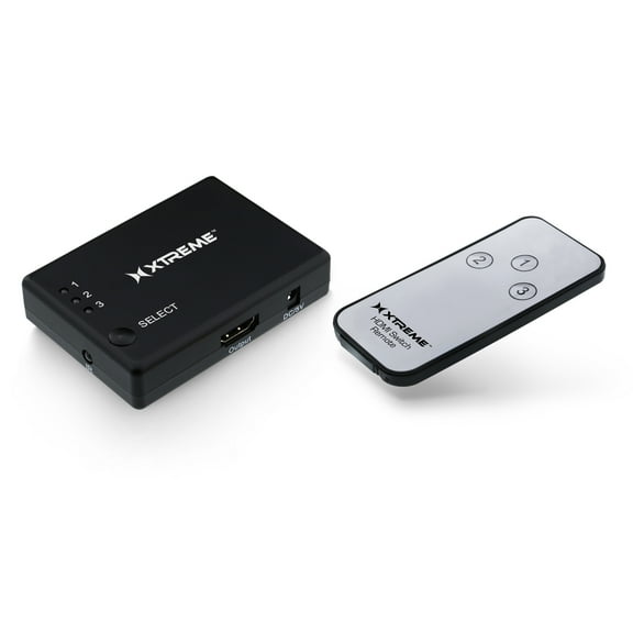 Xtreme 3-Port HDMI Black Switch, 4K Video Switcher, Supports Compatible Devices, Remote, 7.75 inch