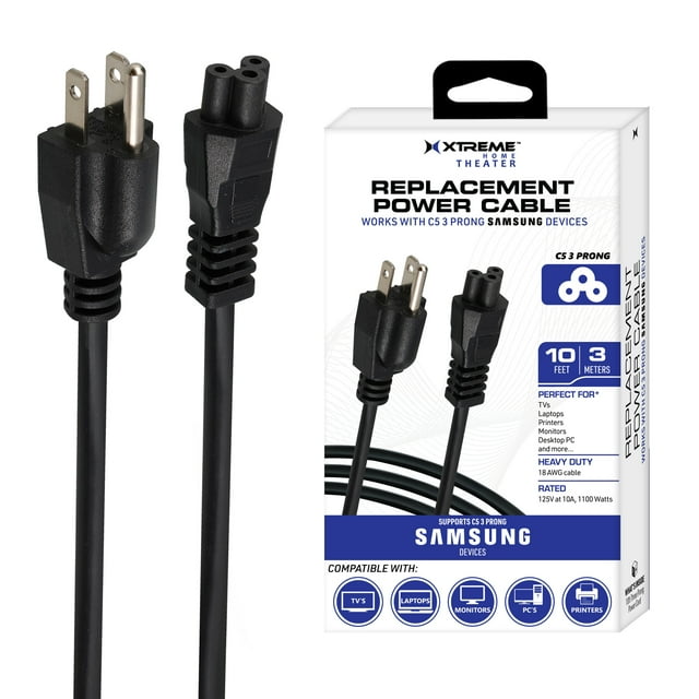 Xtreme 3 Prong 10ft Replacement Power Cable for Samsung and LG