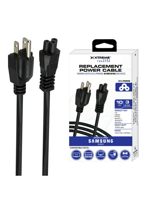 Xtreme 3 Prong 10ft Replacement Power Cable for Samsung and LG Computers, TV, New Monitors
