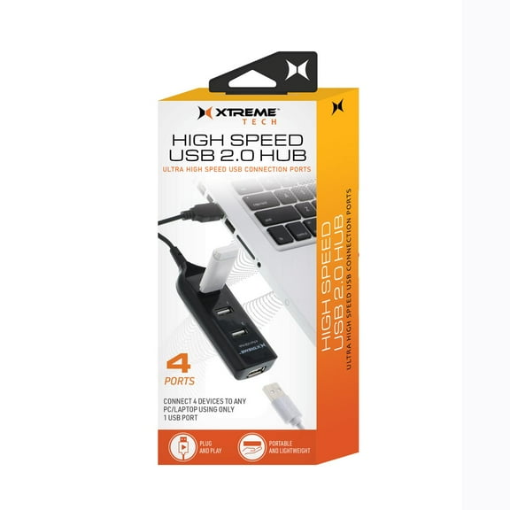Xtreme 4 Port Usb Hub W/ Short Cable - White
