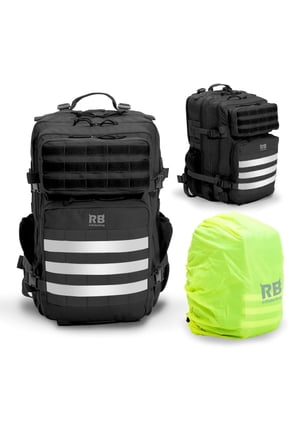 45L Tactical Backpack, Large Travel and Gym Backpack with 16-inch Laptop Sleeve, Stick Holder, Double Bottle Pockets, Recycled-Fabric Shell, Reliable Zippers, Rain Cover