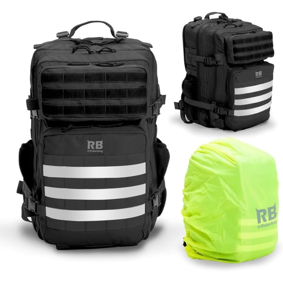 Xtreme 45L Tactical Backpack, Large Travel and Gym Backpack with 16-inch Laptop Sleeve, Stick Holder, Double Bottle Pockets, Recycled-Fabric Shell, Reliable Zippers, Rain Cover
