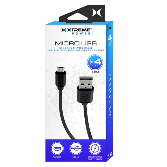Xtreme 4ft Micro-USB Cable, Works With Compatible Devices, Guaranteed 5,000+ Bends