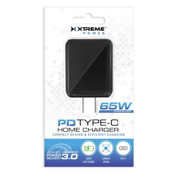 Xtreme 65W Fast Type-C PD 3.0 Home Charger, Repower Smartphones, Tablets, Any Type-C Devices