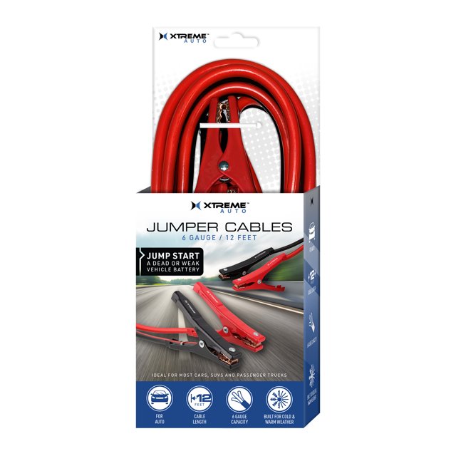 Xtreme Automotive 6 Gauge 12FT Jumper Cables for Car Battery, Heavy Duty Automotive Booster