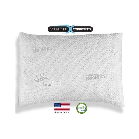 Xtreme Comforts Hypoallergenic Shredded Memory Foam Pillow with Kool Flow Bamboo Cover - Machine Washable