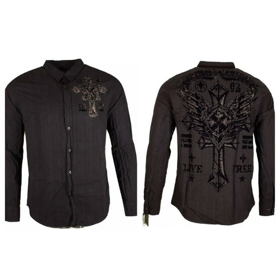 Xtreme Couture By Affliction Men's Button Down Shirt ROYALTY REV WING Black