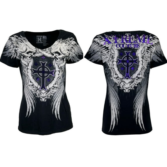 Xtreme Couture By Affliction Women's T-shirt PULVERIZE Black