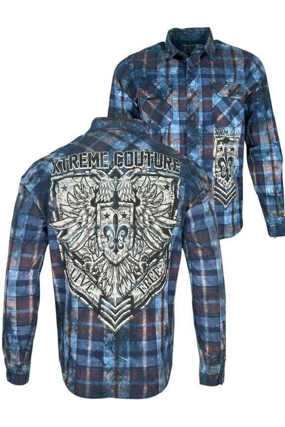 by Affliction Men's Button Down Shirt Stone Eagle