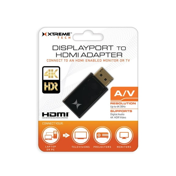 Xtreme DisplayPort to HDMI Adapter | Gold-Plated Connectors | 4K 30Hz Video | Plug and Play | Black
