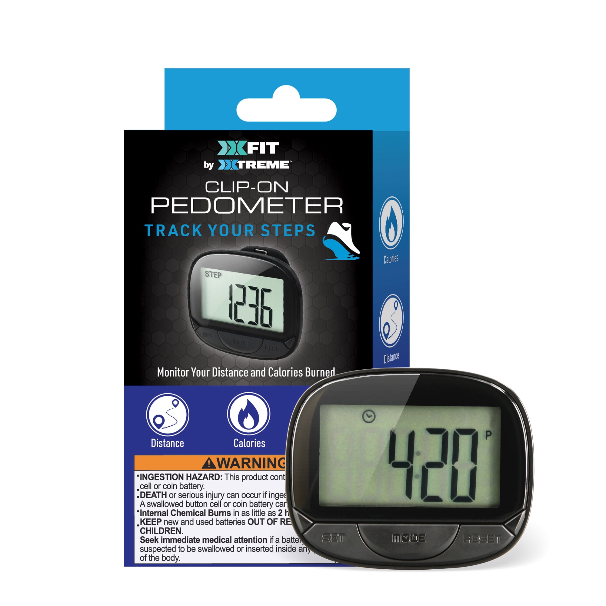 Xtreme Fit Clip-on Pedometer with Distance, Calories, and Time Tracking ...