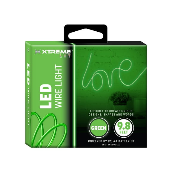 Xtreme Green 9.8ft LED Wire Light, Bendable, 3 Lighting Modes, Requires 2 AA Batteries