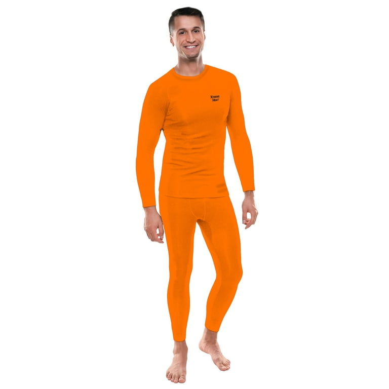 Xtreme Heat Men’s Base Layers Set Compression Pants & Shirt Thermal Wear  for Men, Orange XL