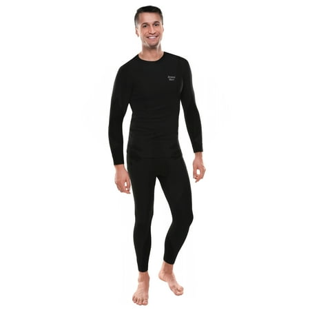 Xtreme Heat Mens Thermal Underwear Set Insulated Shirt & Long Johns, Black Medium