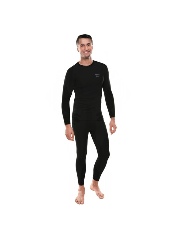 Mens Thermal Underwear Set Insulated Shirt & Long Johns, Black Medium