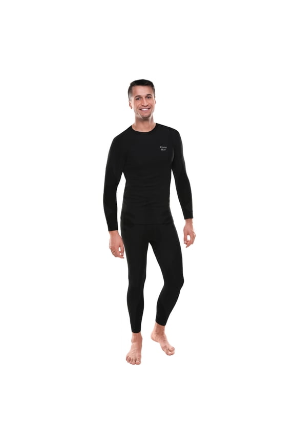 Mens Thermal Underwear Set Insulated Shirt & Long Johns, Black Medium