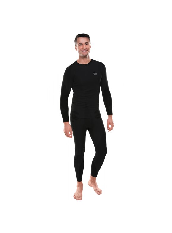 Mens Thermal Underwear Set Insulated Shirt & Long Johns, Black XL