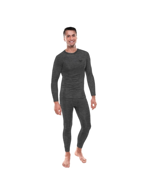Mens Thermal Underwear Set Insulated Shirt & Long Johns, Grey Medium