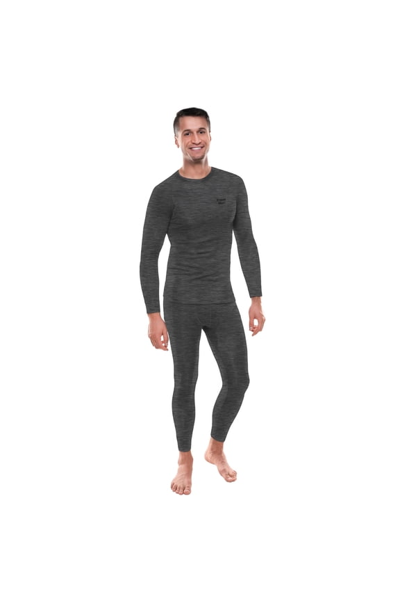 Mens Thermal Underwear Set Insulated Shirt & Long Johns, Grey Medium