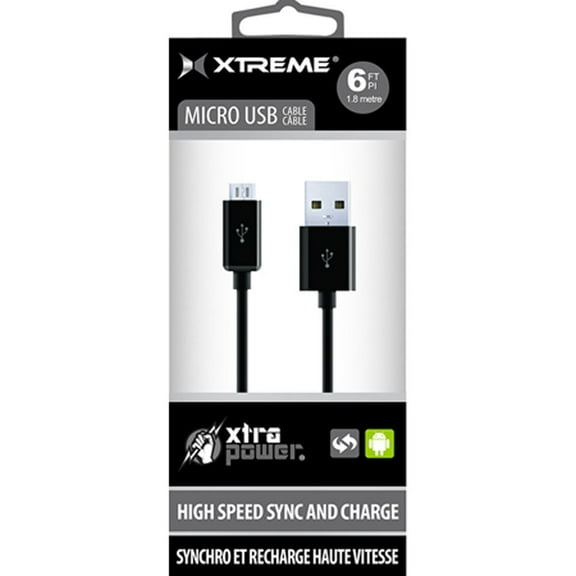 Xtreme High Speed Sync and Charge 6-Feet USB Micro-B to USB-A Cable (Black) - 92306