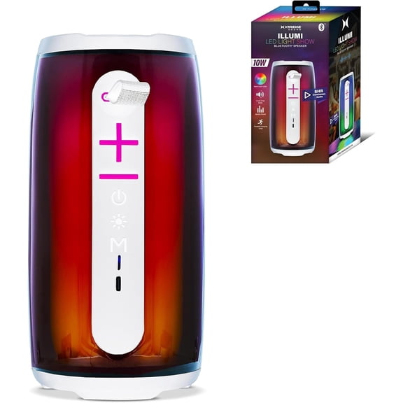 Xtreme LED Bluetooth Speaker, Multiple Light Show Modes, 33-Foot Bluetooth Range, Aux, USB and Micro-SD Card Reader, Full Audio and Color Controls, Carrying Loop, Rechargeable, LED Indicator (White)
