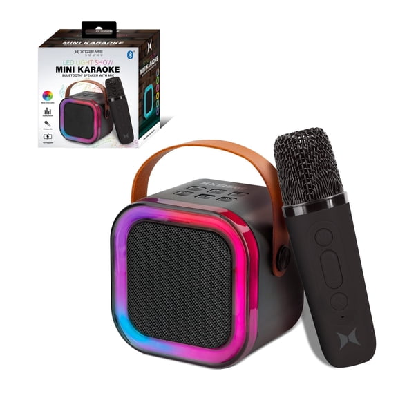 Xtreme LED Mini Karaoke Bluetooth Speaker & Mic, Multiple Light Show Modes, Wireless Microphone, Karaoke Filters, TF Card Reader, Control Buttons on The Mic & Speaker, 10-Foot Bluetooth Range (Black)