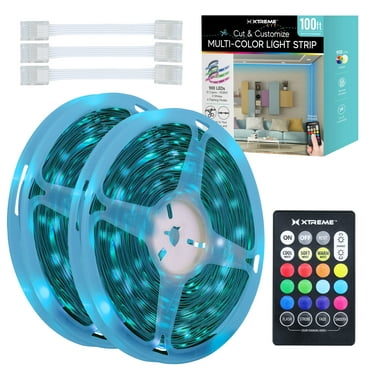 Xtreme Lit 100ft Cut & Customize Indoor LED Light Strip Kit, Includes 3 Connectors, 900 LEDs, 4 Modes, Remote & 24V Adapter.