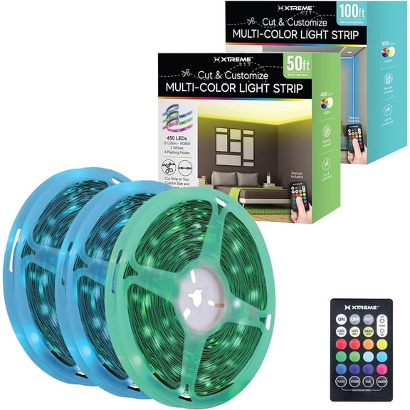 Xtreme Lit 150ft Indoor LED Strip Lights Kit, Multicolor LED Lights for Bedroom, Cuttable, Remote Control