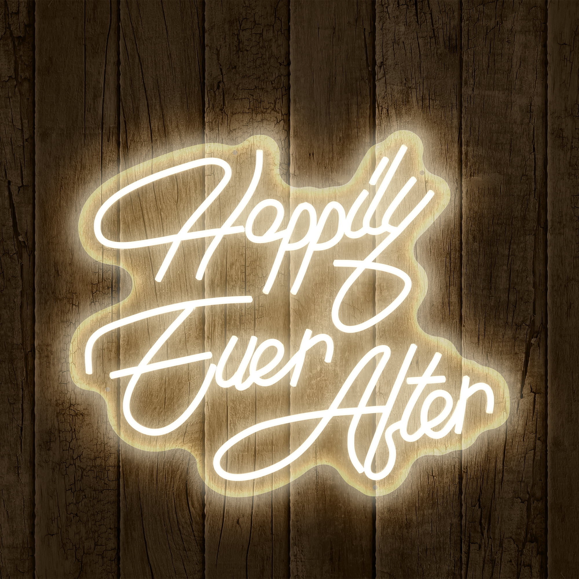 Xtreme Lit 19.35" x 17.76" 'Happily Ever After' White LED Neon Sign, Plastic, Corded Electric