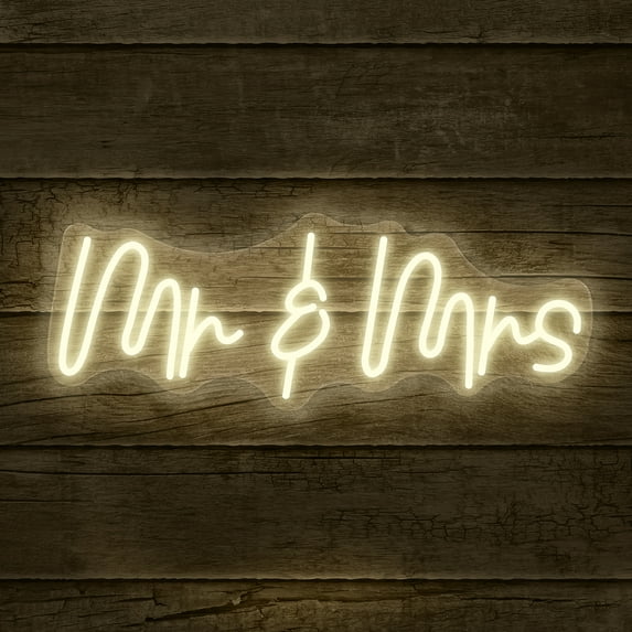 Xtreme Lit 22.03" x 8.4" 'Mr & Mrs' Warm White LED Neon Sign, Plastic Hanging Wall Art