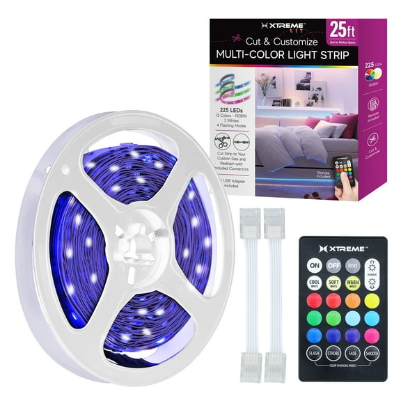 Xtreme Lit Multicolor LED Light Strip Kit, 25-Foot Cut & Customize Indoor Strip Lights with Remote, for Christmas, Halloween, Party, Gameday and More