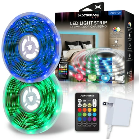 Xtreme Lit LED Light Strip, RGBW Color-Changing Indoor LED Light Strip with Remote Control, for Christmas, Halloween, Party, Gameday and More, 32.8ft