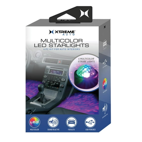 Xtreme Lit 4-Pack Multicolor LED Car Interior Star Lights, Fun Patterns, Sound-Reactive Mode