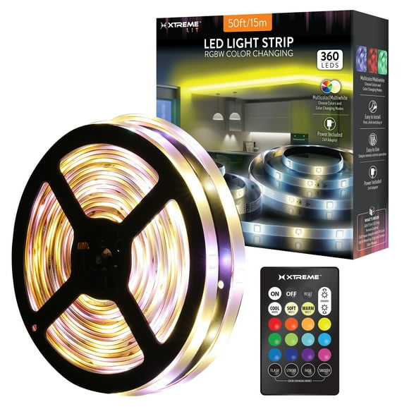 Xtreme Lit 50ft LED Color Changing Multi-Color Light Strip, Sound Reactive, Indoor, Corded Electric