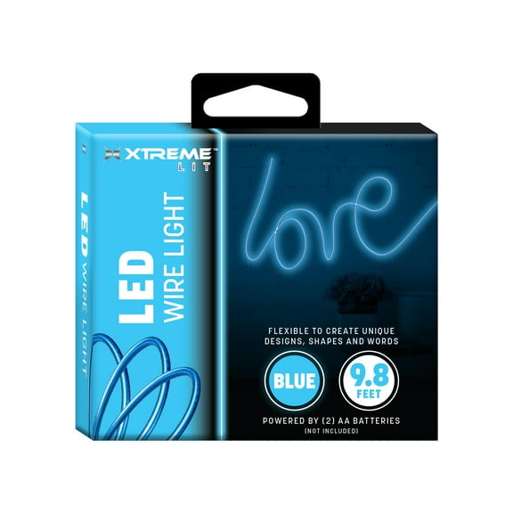 Xtreme Lit 9.8ft LED Wire Light, Blue, Bendable, 3 Lighting Modes, Requires 2 AA Batteries