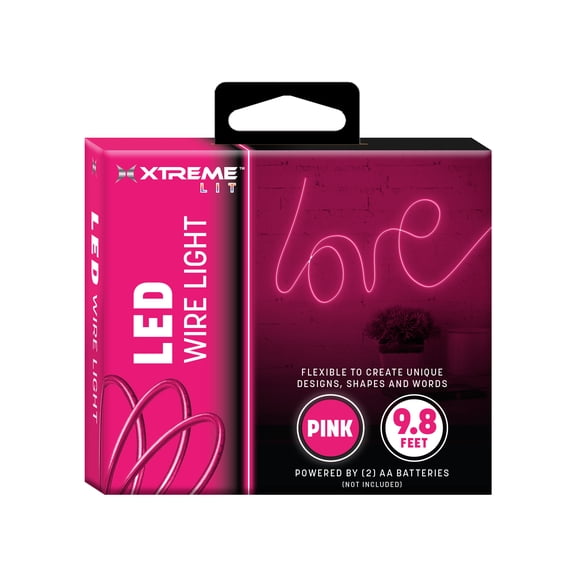 Xtreme Lit 9.8ft LED Wire Light,Pink, Bendable, 3 Lighting Modes, Requires 2 AA Batteries