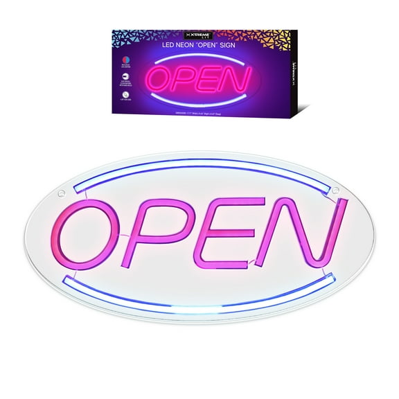 Xtreme Lit LED Neon "OPEN" Sign Red & Blue Lights, USB Powered, Clear Backing, Wall Hanging Holes, 4.8ft Cord